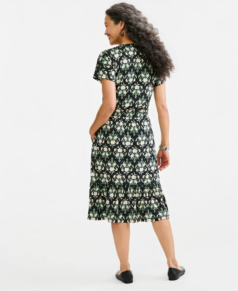 Style & Co Women's Printed V-Neck Short-Sleeve Knit Midi Dress, Macy's Exclusive