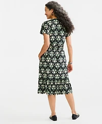 Style & Co Women's Printed V-Neck Short-Sleeve Knit Midi Dress, Macy's Exclusive
