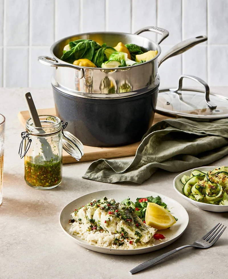 Cuisine::pro Green Stone Aluminum 2.4-Quart Saucepan with lid and Steamer Set