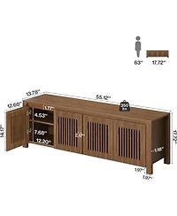 Tribesigns 55"Shoe Storage Bench,2-Tier Mid-Century Modern Entryway Bench with Slatted Doors for Living Room,Entryway,Bedroom,Foyer,Entrance,Walnut