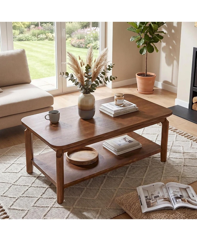 Tribesigns 47 Inch Coffee Table, Mid Century Modern Rectangular Center Table with Open Storage Shelf and Safe Rounded Corners for Living Room,Walnut
