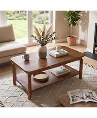 Tribesigns 47 Inch Coffee Table, Mid Century Modern Rectangular Center Table with Open Storage Shelf and Safe Rounded Corners for Living Room,Walnut