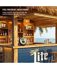 Miller Lite Bluetooth Bottle Cap Speaker with Led Lights, Fm Radio, Kickstand, and Wall Mount
