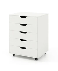 Gouun 5-Drawer Rolling File Cabinet with Lockable Wheels and Storage Top