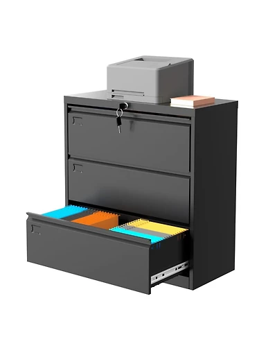 homfan 3 Drawer Lateral Filing Cabinet with Lock - Heavy Duty Metal File Organizer - Fits Letter/Legal/A4 Documents