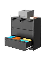 homfan 3 Drawer Lateral Filing Cabinet with Lock - Heavy Duty Metal File Organizer - Fits Letter/Legal/A4 Documents