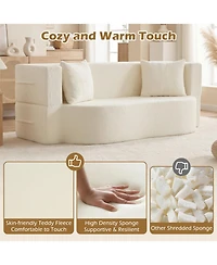 Slickblue 2-in-1 Floor Sofa Bed with Teddy Fleece Upholstery and 2 Cushions