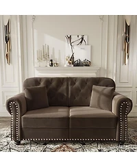 Maison Boucle 63'' Velvet Loveseat and Ottoman Set, Tufted Nailhead Rolled Arm Sofa