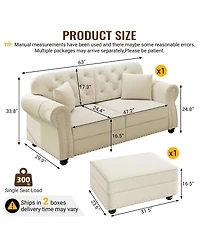 Maison Boucle 63'' Velvet Loveseat and Ottoman Set, Tufted Nailhead Rolled Arm Sofa