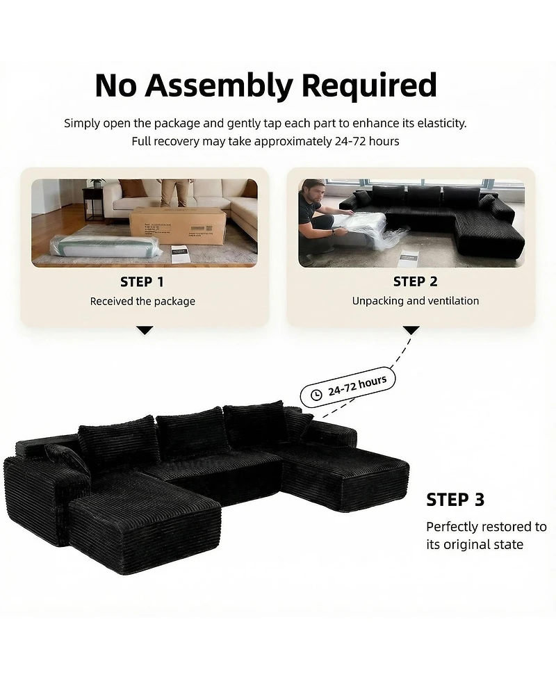 Homsee 3-Piece U-Shaped Sectional Sofa Set With Pillows, Corduroy Convertible Couch