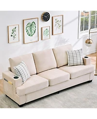 homfan Modern Deep Seat 3-Seater Chenille Sofa - 89" Living Room Couch with Cup Holders, Side Storage Pockets, Comfortable Sectional, Sturdy Build.
