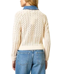 Central Park West Women's Hazel Denim Collared Pointelle Sweater