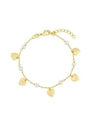 Simona Polished Heart Charm Pearl Anklet