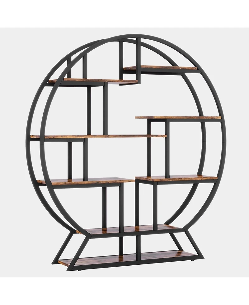 Slickblue 63 Inch Round Bookcase with Open Staggered Display Shelves