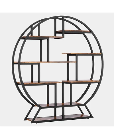 Slickblue 63 Inch Round Bookcase with Open Staggered Display Shelves