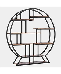 Slickblue 63 Inch Round Bookcase with Open Staggered Display Shelves