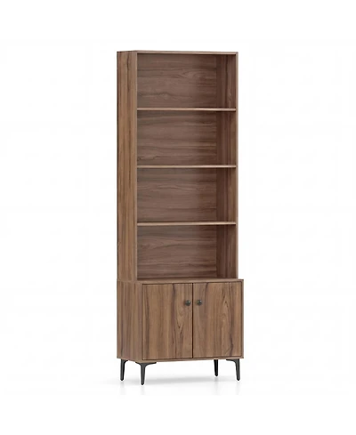 Slickblue Bookshelf with 2 Cabinet Doors and Anti-Tip Safety Straps for Storage
