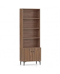 Slickblue Bookshelf with 2 Cabinet Doors and Anti-Tip Safety Straps for Storage