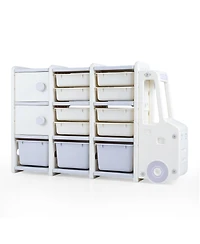 Slickblue Truck-Shaped Toy Chest for Kids with 11 Removable Bins and Storage Cabinets