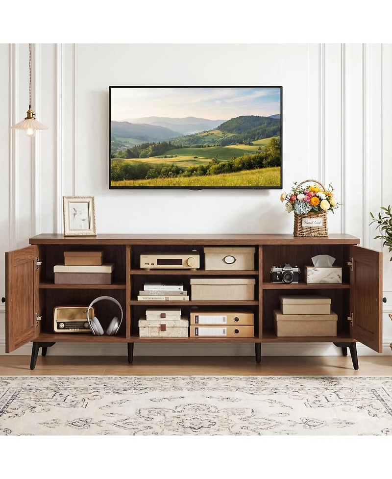 Slickblue Tv Stand for 65" TVs with 2 Doors Mid-Century Modern Design