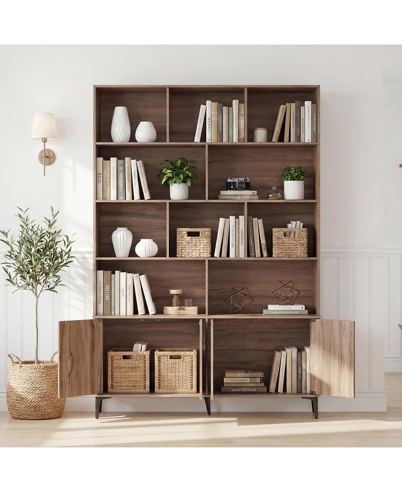Slickblue Tall Bookshelf with 4 Storage Doors and Anti-Tip Hardware Included