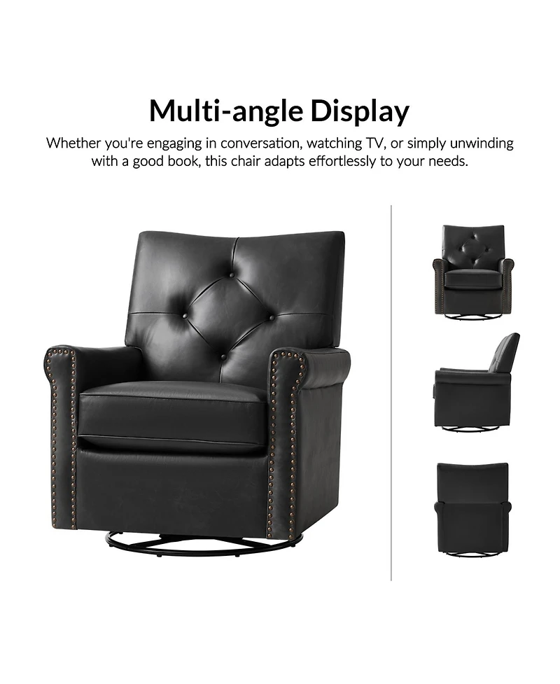 Hulala Home Stratton Transitional Genuine Leather Swivel Rocker Chair with Tufted Back