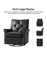 Hulala Home Stratton Transitional Genuine Leather Swivel Rocker Chair with Tufted Back