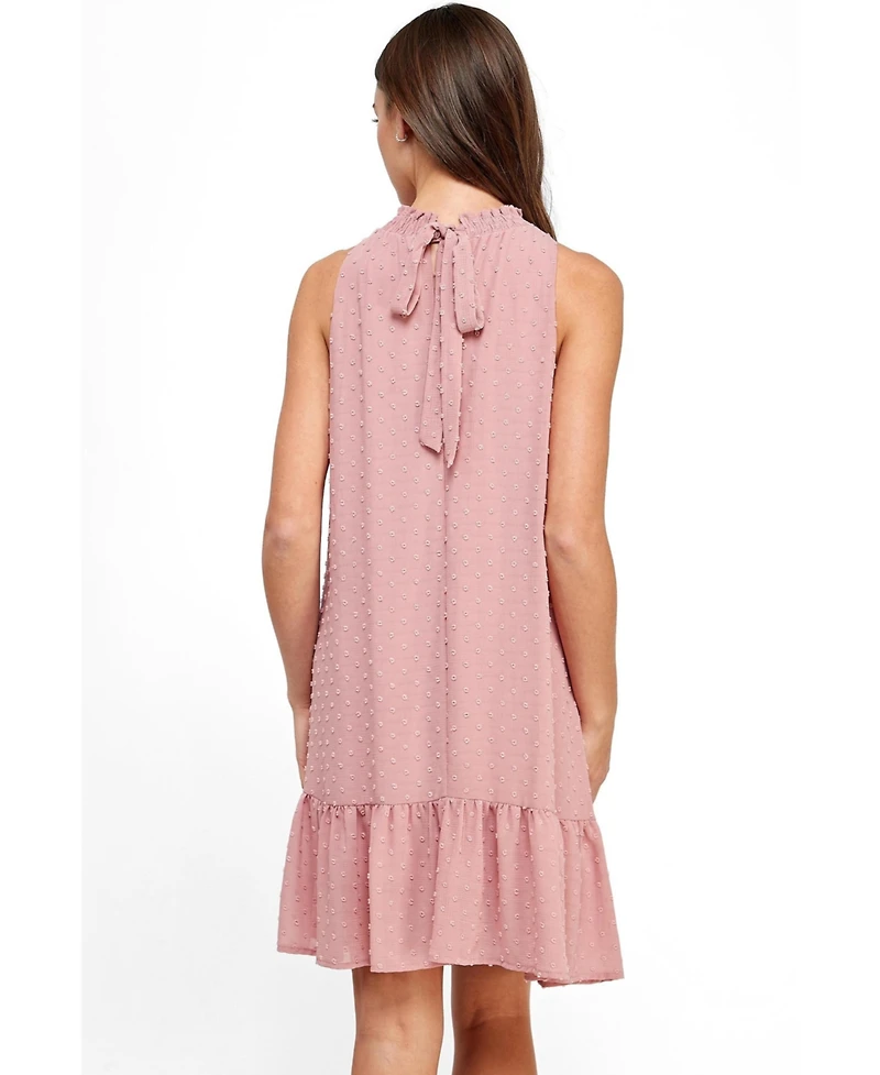 Hello Miz Maternity Swiss Dot Mock Neck Dress with Ruffle Hem