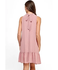 Hello Miz Maternity Swiss Dot Mock Neck Dress with Ruffle Hem