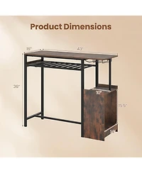 Slickblue Rectangular Bar Table with Power Outlets Led Lights and Storage Space