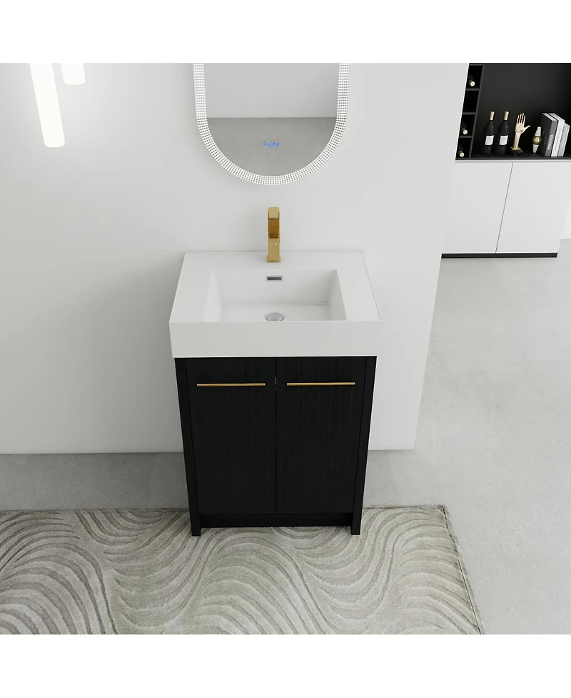 Sillysis Modern Chestnut Bathroom Vanity with Resin Sink, Soft Close Doors