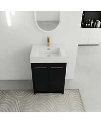 Sillysis Modern Chestnut Bathroom Vanity with Resin Sink, Soft Close Doors