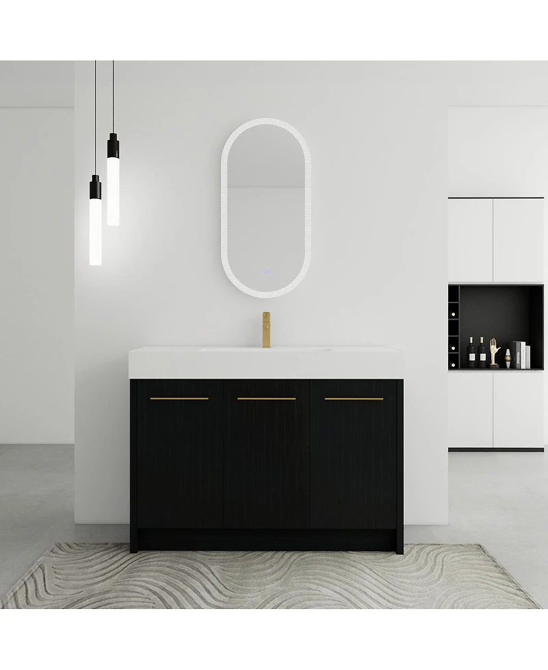 Sillysis Modern Chestnut Bathroom Vanity with Resin Sink, Soft Close Doors