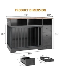 homfan Dog Crate Tv Stand, Farmhouse Media Console with Storage Drawers and Pet Bowl, Heavy Duty Indoor Kennel Table for Small Medium Dogs