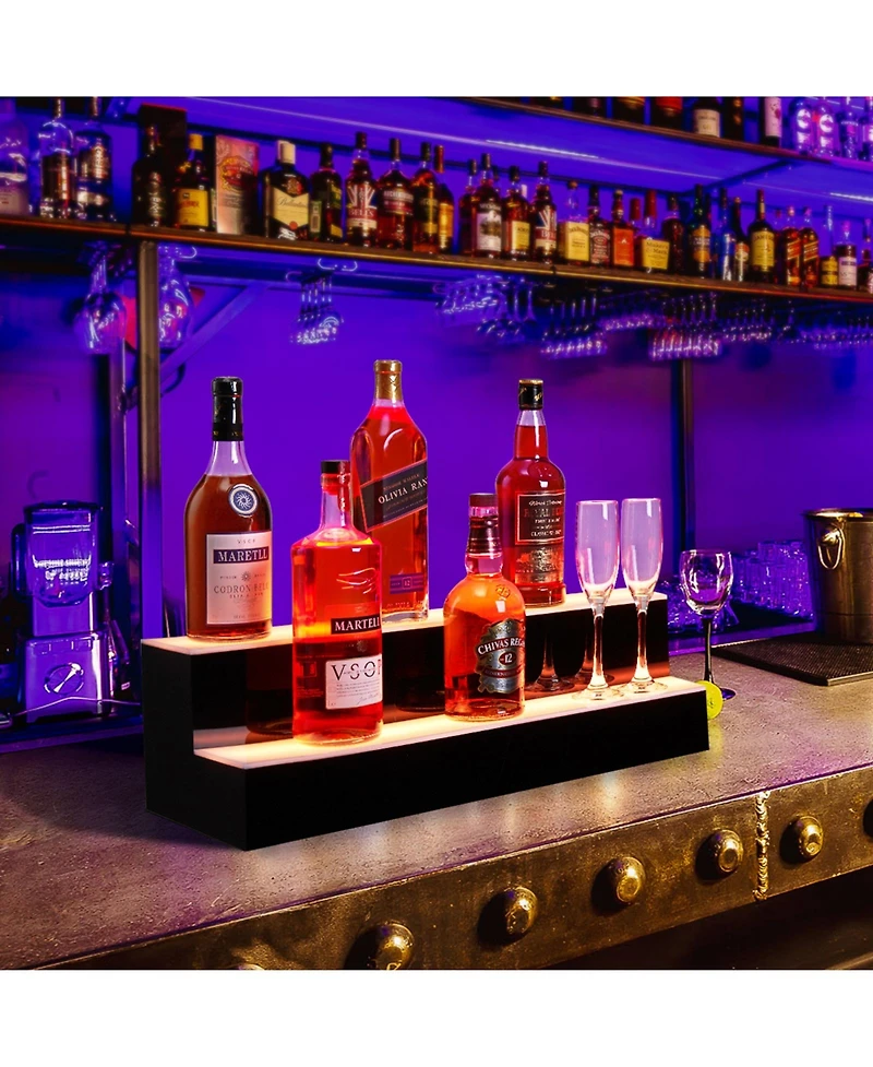 homfan Led Illuminated Acrylic Liquor Bottle Shelf, Remote and App Controlled Multi-power Display Rack for Home Bar Ktv Club