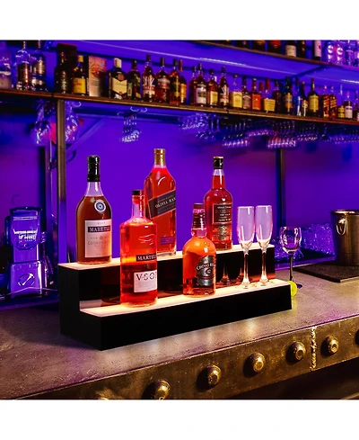 homfan Led Illuminated Acrylic Liquor Bottle Shelf, Remote and App Controlled Multi-power Display Rack for Home Bar Ktv Club