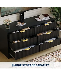 homfan Tv Stand with Mount, Media Console 6 Drawers, Large Storage Capacity Entertainment Center 2 Mounting Options for Living Room