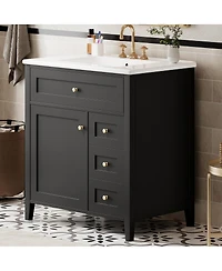 Sillysis 30 Inch Modern Bathroom Vanity with Storage Cabinet, Solid Wood Legs, Flip Drawer and Adjustable Shelves