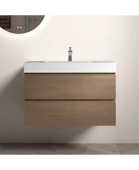Sillysis Floating Bathroom Vanity with Double Storage Drawers, Soft Close Glides, Handle-Free Modern Design, Pre-assembled