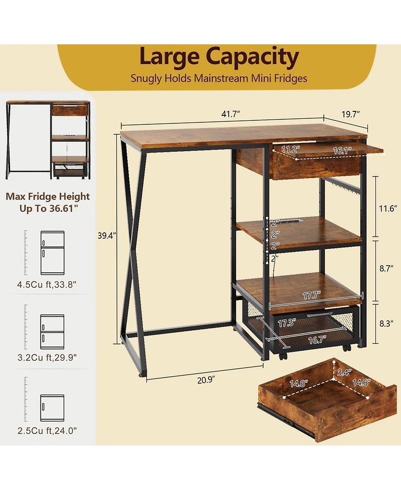 homfan 45-Inch Coffee Bar Cabinet with Mini Fridge Space Microwave Shelf Power Outlets Beverage Wine Storage Station Kitchen Pantry Organizer