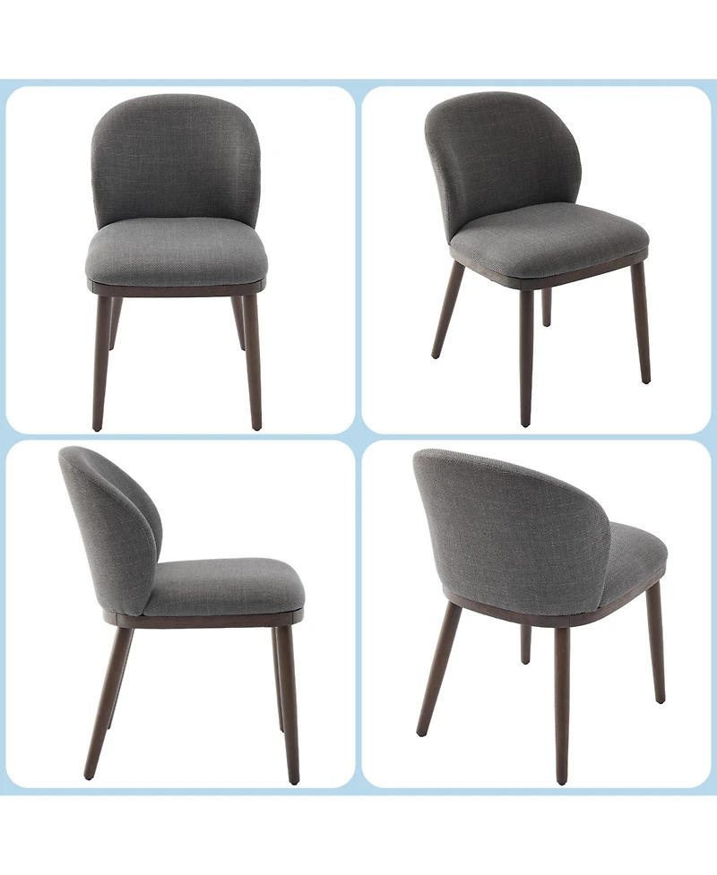 homfan Set of 2 Dining Chairs, Linen Upholstered Chairs with Ergonomic Back and Wood Legs for Kitchen or Dining Room