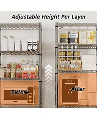 homfan Rolling Bar Cart, 61 Inch Metal Display Rack with Adjustable Shelves and Locking Wheels for Kitchen or Pantry