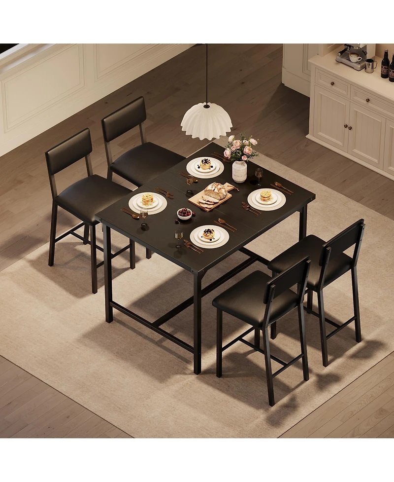 homfan Piece Bar Height Dining Table Set with 4 Stools and Metal Frame for Kitchen Room