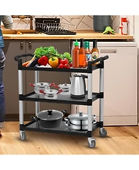 homfan 3 Tier Bar Cart, 33 Inch Plastic Rolling Utility Cart with Locking Wheels for Kitchen or Pantry