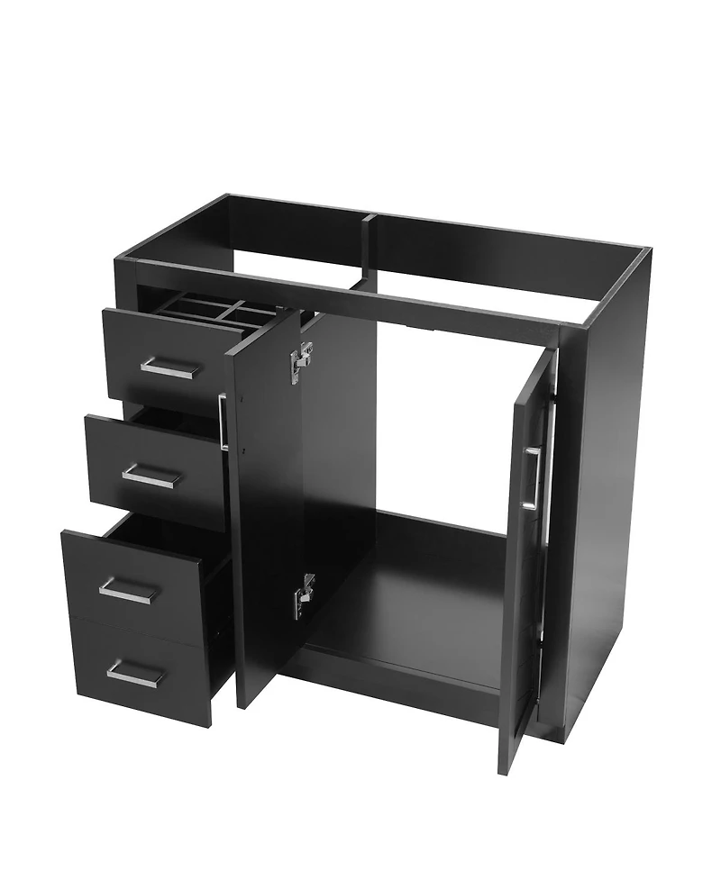 Sillysis 36 Inch Modern Freestanding Bathroom Vanity without Top, Solid Wood Frame, 3 Drawers Storage, Soft Close Doors