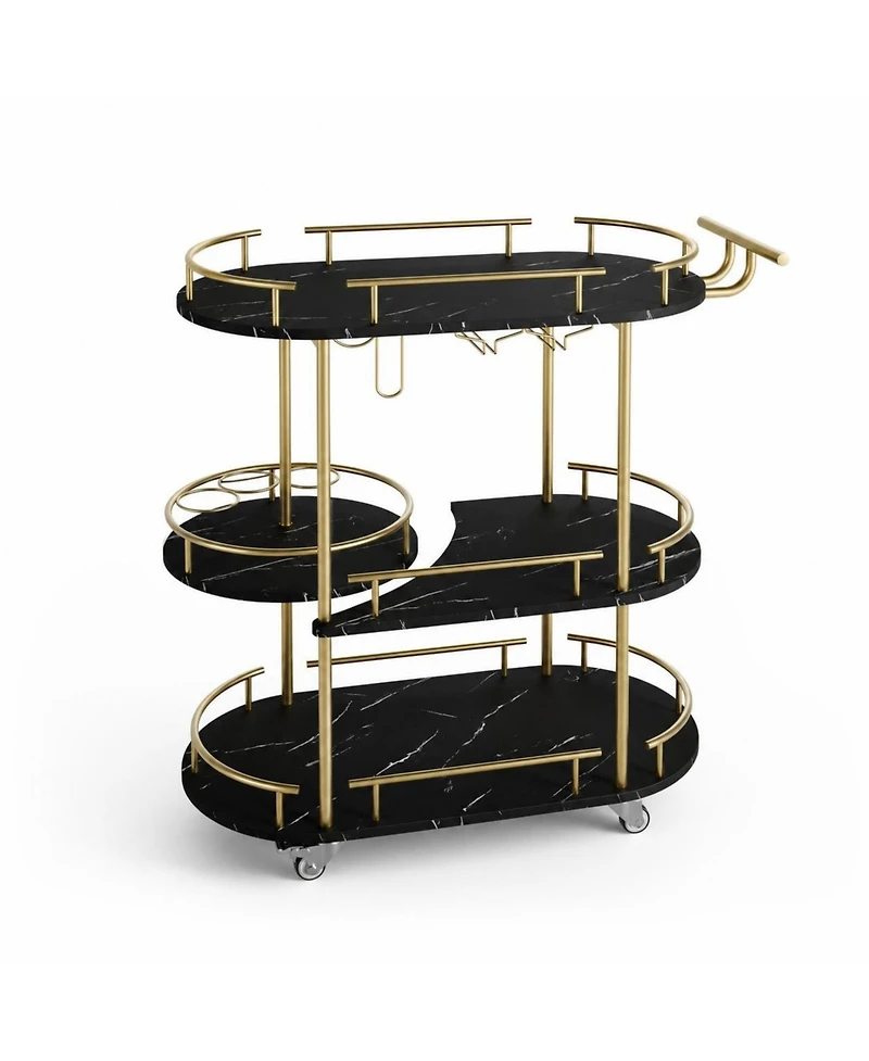 homfan Modern Bar Cart with Wine Rack, Glass Holder and 4-Tier Storage Shelves, Mobile Serving on Wheels for Kitchen or Dining Room