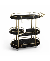 homfan Modern Bar Cart with Wine Rack, Glass Holder and 4-Tier Storage Shelves, Mobile Serving on Wheels for Kitchen or Dining Room