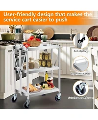homfan 3 Tier Bar Cart, 25 Inch Stainless Steel Folding Serving Cart with Locking Wheels for Kitchen or Pantry