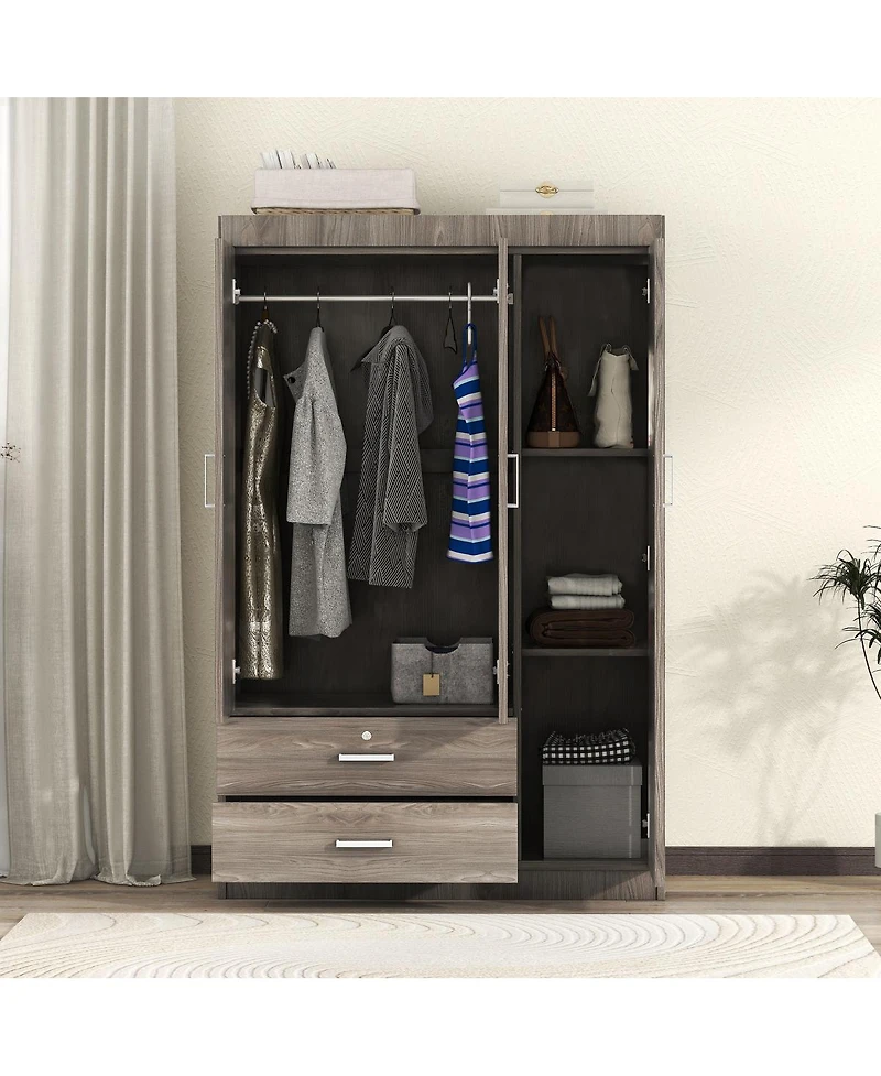 Streamdale Furniture 3-Door Wardrobe with 2 Drawers Wood Grain Effect