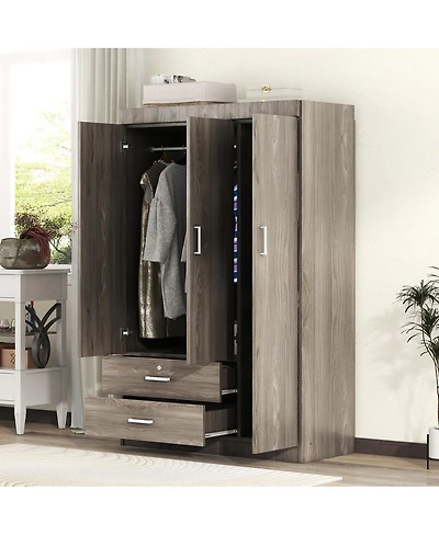 Streamdale Furniture 3-Door Wardrobe with 2 Drawers Wood Grain Effect